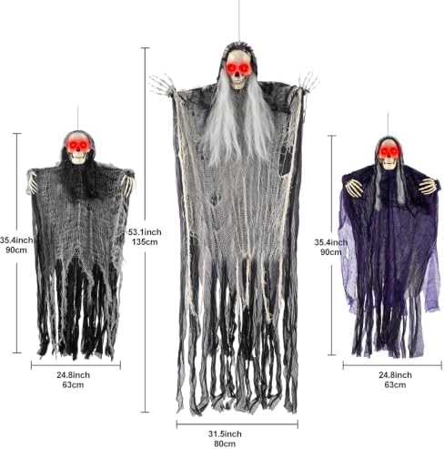Halloween Decorations Outdoor, 3 Pack Glowing Eyes Hanging Skeleton Ghosts