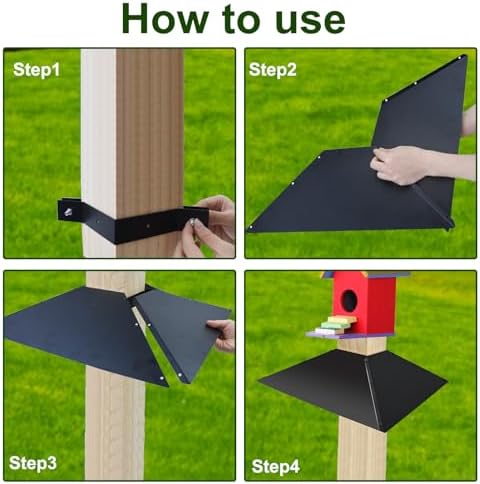 Metal Squirrel Baffle for 4x4 Post, 17 Inch Squirrel Guard for Bird Feeder Pole,Square Black Squirrels Proof Deflector Outdoor Baffle Squirrels Barrier for Wooden Pole to Keep Raccoons Off Bird Houses