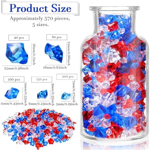 Syhood 570 Pcs Red, Blue and Clear Acrylic Gems Plastic Crystals