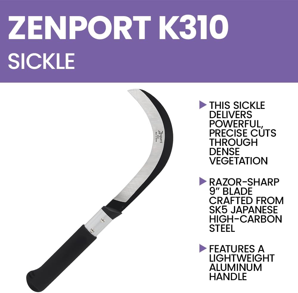 Zenport K310 Brush Clearing Sickle with 9-Inch Carbon Steel Blade and 9-Inch Aluminum Handle - Gardening/Landscaping