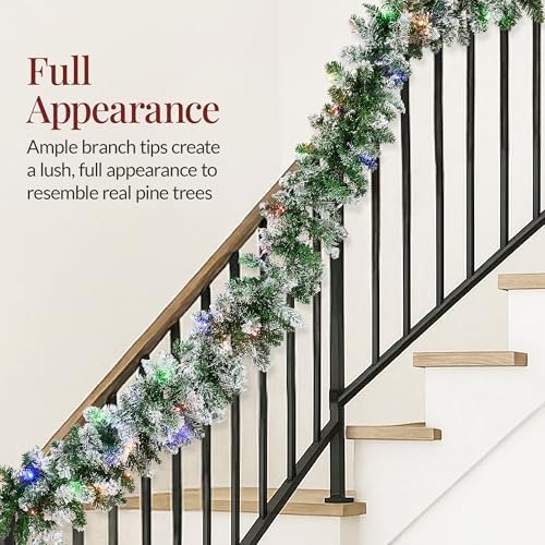 Best Choice Products 9ft Pre-Lit Christmas Garland Holiday Décor for Stairs, Mantel, 2-in-1 White & Multi LED Lights - Fully-Flocked