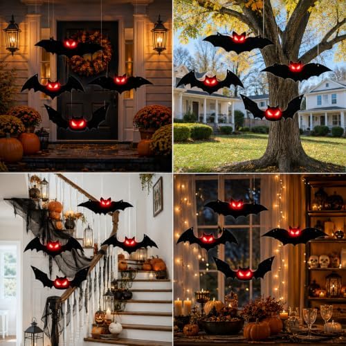 4PCS Lighted Halloween Hanging Bats for Yard Outdoor Indoor Decor