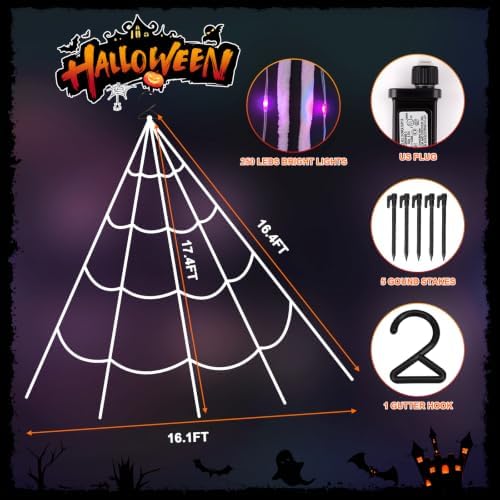 Halloween Decorations Spider Web Lights, 250 LED 16.4Ft Light Up Spider Web