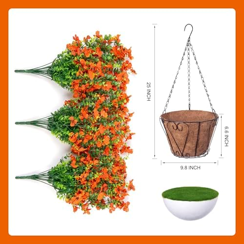 Ammyoo Artificial Hanging Flower with Basket for Fall Garden Decor