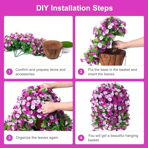 Artificial Flowers with Hanging Basket, Outdoor Faux Plants UV Resistant