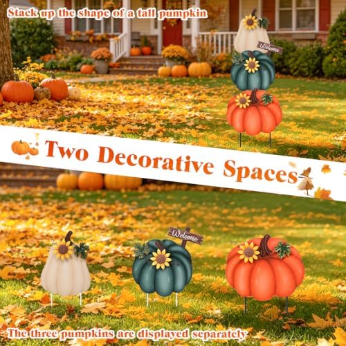 VCUTEKA 32.6” Fall Outdoor Pumpkin Garden Stake, Thanksgiving Harvest Decor