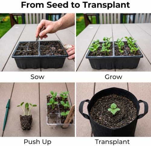Gardzen 10 Pack Push-Up Seed Starting Tray, Pop Up Plant Germination Trays, Seed Starter Kit with Adjustable Humidity Vented Dome, 6.6" x 4.5", Total 120-Cell, Clear