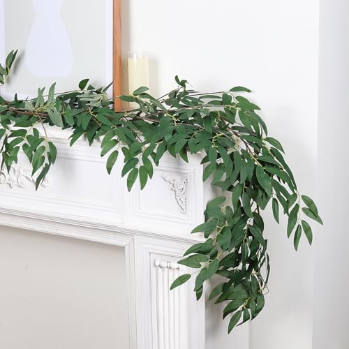 RECUTMS 4Pcs Artificial Silk Willow Leaves Vine Twigs 5.9Ft Green Garland