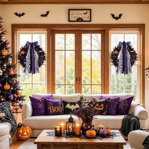 Halloween Bows for Wreaths, Halloween Tree Topper Bow for Front Door Decor