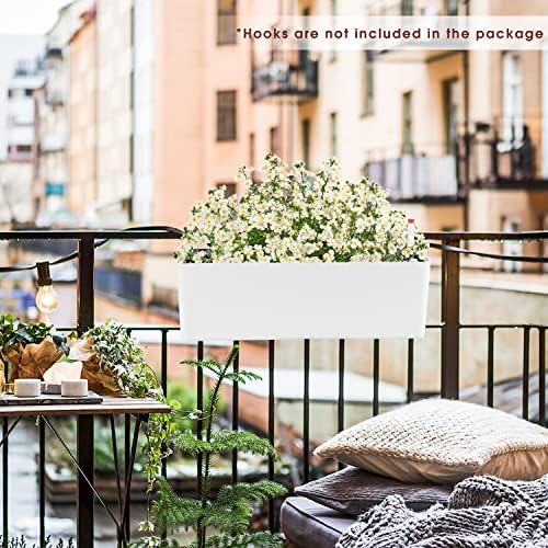Elongated Self Watering Planter Pots 2-Pack Window Box 5.5 x 16 inch Indoor Home Garden Modern Decorative Planter Pot for All House Plants Flowers Herbs (White,2)