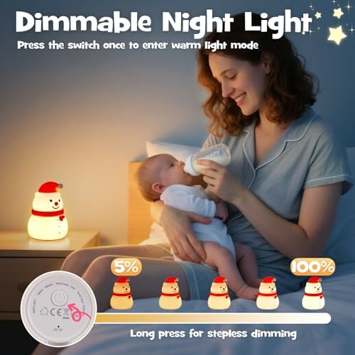 Christmas Snowman Night Light RGB Rechargeable for Nursery Bedroom