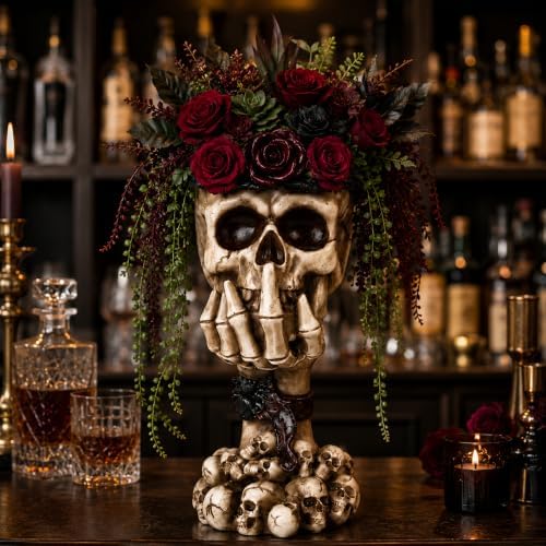 Skull Planter, Gothic Plant Pot & Home Decor for Halloween(No Speak)