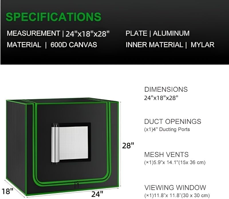 Small Grow Tent for Aerogarden，24”x18”x28” ，Hydroponics Growing System ，Highly Reflective 600D Diamond Mylar Canvas