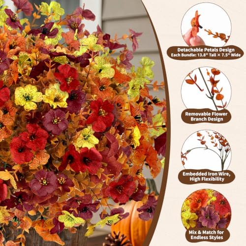 Artificial Flowers Outdoor, UV Resistant Faux Plants, Fall Decor,20 Bundles