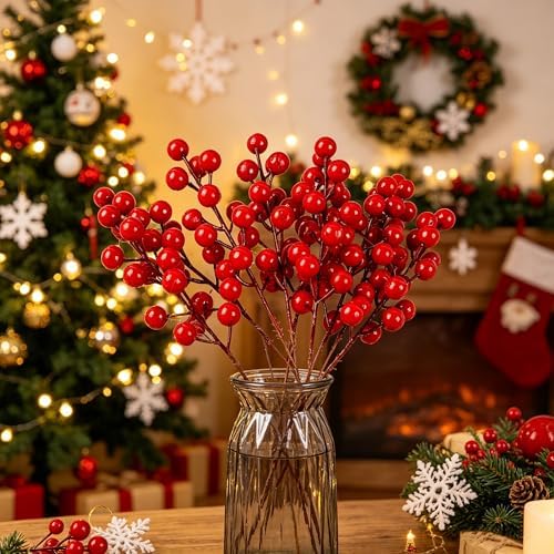 winemana 24 Pack Red Berry Picks Sprigs Christmas Ornaments for Tree