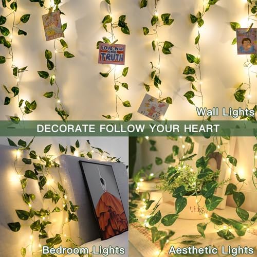 suddus 13.1FT 40LED Pothos Vine with Lights Battery Operated Copper Wire
