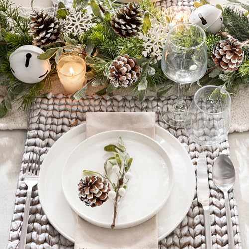 Winlyn 30 Pcs Frosted White Natural Pinecones Christmas Ornaments - Hanging With String for Tree Decorations, Winter Wedding, Holiday Party, DIY Craft, Seasonal Wreath