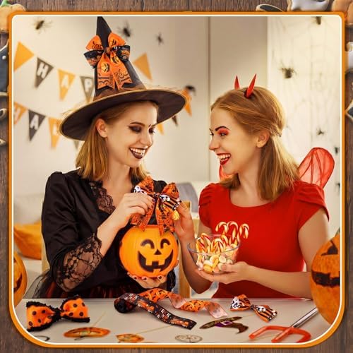 9 Roll 45 Yards Ghost Pumpkin Halloween Wired Ribbons for Wreath Bow