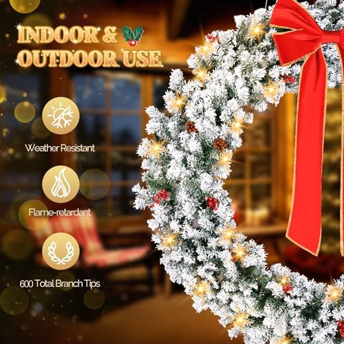VINGLI 60" Extra Large LED Christmas Wreath with 220 Warm White Lights