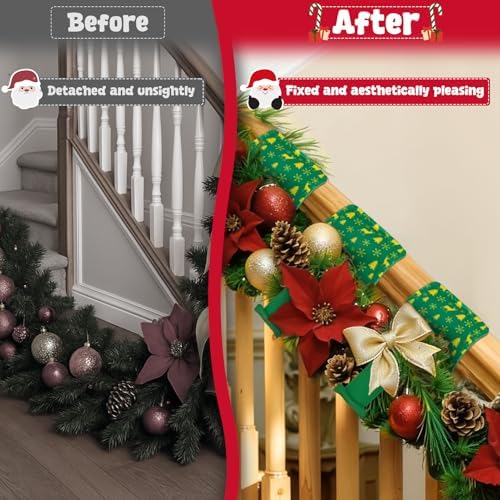 8PCS Adjustable Christmas Garland Ties for Banister with Non-Slip Padding