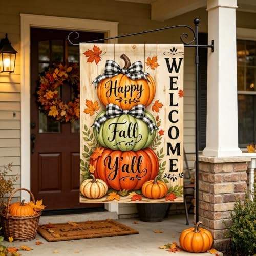 Happy Fall Garden Flags 12x18 Double Sided,Pumpkin Yard Flags for Outside