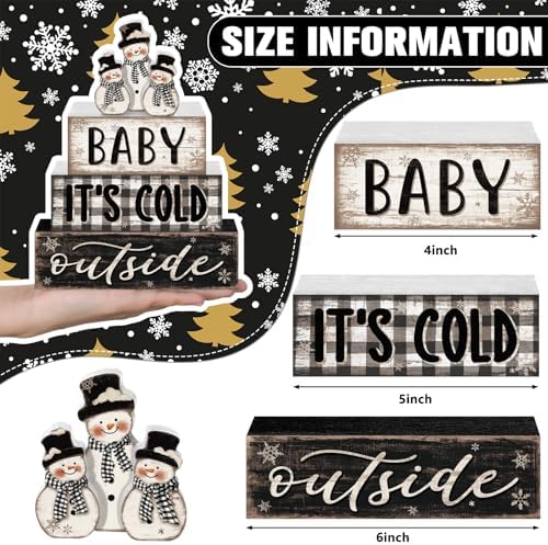 Yousoontic 4 Pcs Winter Snowman Plaid Figurines Set, Rustic Farmhouse Decor