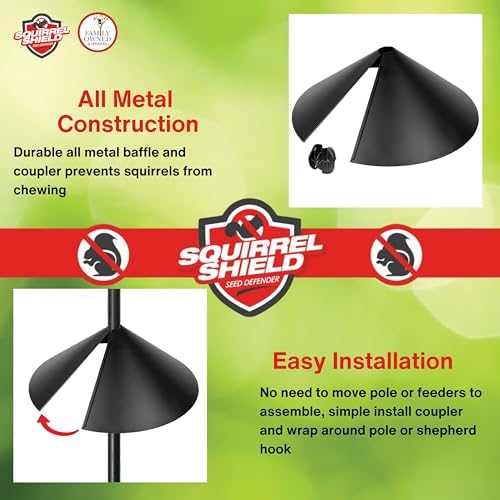 Nature's Way Squirrel Shield 18 inch Metal Wrap Around Baffle for Outdoor Wild Bird Seed Feeder, Squirrel Proof, Black