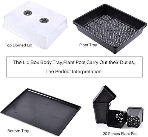 eZAKKA 14.6" x 11.8" Seed Starter Tray Kit with Dome, 20 Cells, Black