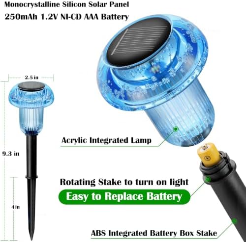 Priddop Solar Garden Lights Outdoor Waterproof 8 Pack Blue LED Mushroom