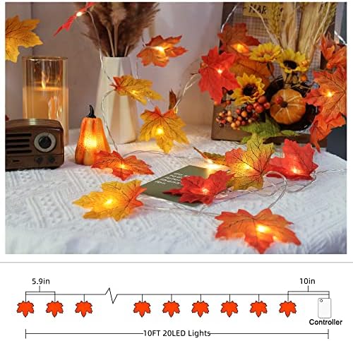 Runleo Fall Decor Maple Leaf Lights 10 ft 20 LED String Lights