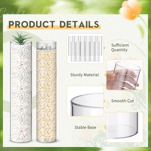 Nuogo 12 Pcs Clear Acrylic Cylinder Vases Wedding Centerpieces,16 Inch