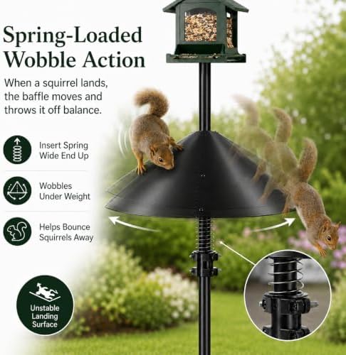 Metal Squirrel Baffle for Bird Feeder Pole with Spring, Fits 0.5"-1"