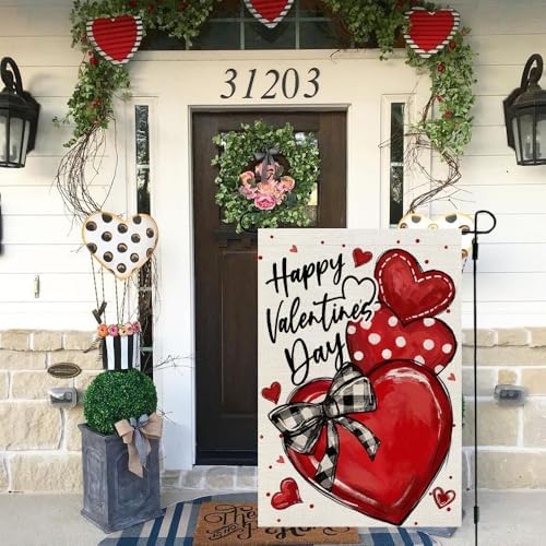CROWNED BEAUTY Valentines Day Hearts Garden Flag for Outside 12x18