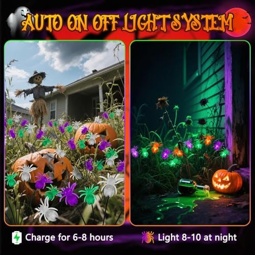 LORRYTE 6Pack 36LED Spider Solar Halloween Lights Outdoor for Garden