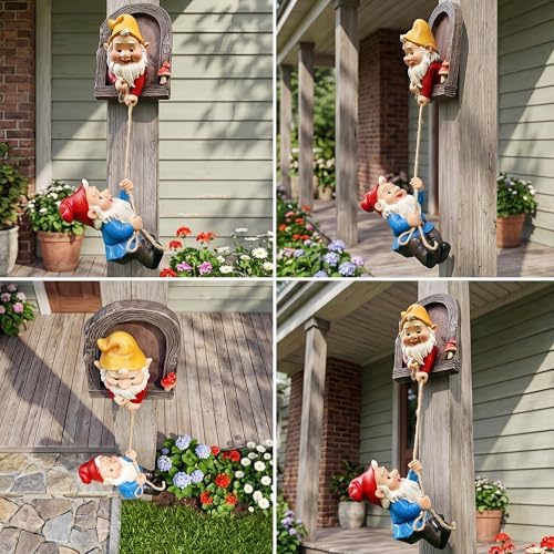 Real Gnome Statue, Garden Climbing Elves Sculpture, Outdoor Fairy Door Figurines, Fairy Hanging Decor, Tree Hugger Perfect for Garden Lovers Lawn, Patio,Yard Decor,Tree Peeker (2Pcs)