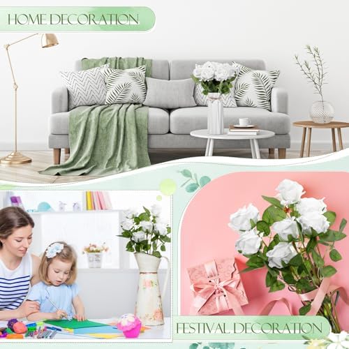 Jexine 100 Pcs Artificial Roses Flowers Bulk, Pure White