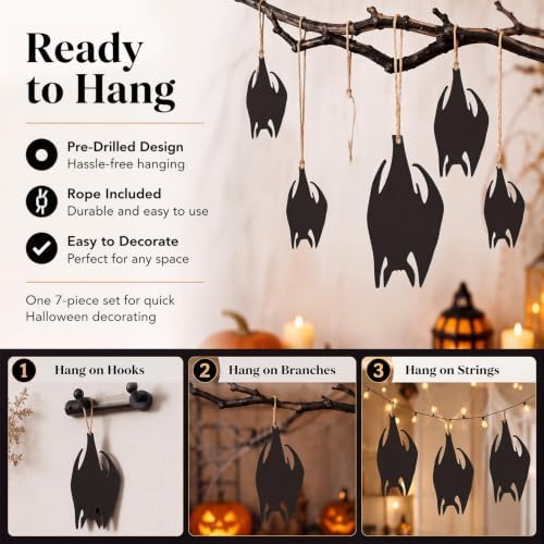 Shimeyao 7 Pcs Halloween Outdoor Decoration Hanging Metal Bats