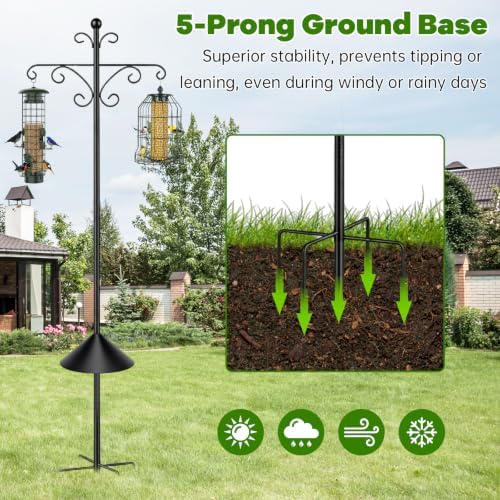 KOLAKO 2 Pack Shepherd Hooks for Outdoor,76 Inch Bird Feeder Pole Squirrel Proof Heavy Duty Double Shepherds Hook for Bird Feeder, Garden Plant, Solar Light