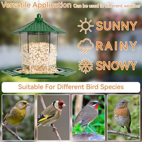 Yieach Hanging Bird Feeder for Outdoors,Large Hopper Squirrel Proof Birdfeeder for Cedar,Red,Cardinal,Blue Jay and Wild Birds,Easy to Feel Birdhouse & Bird Seed Feeder & Gazebo for Outside,Tree,Green