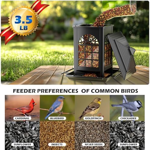 Birdream 2 Pack Bird Feeders for Outdoor Hanging, Assembly Required, 1-Min Easy Setup, Classic Courtyard Design, Attracting Cardinals Chickadees Goldfinches & Sparrows, Total 7 LB - Black