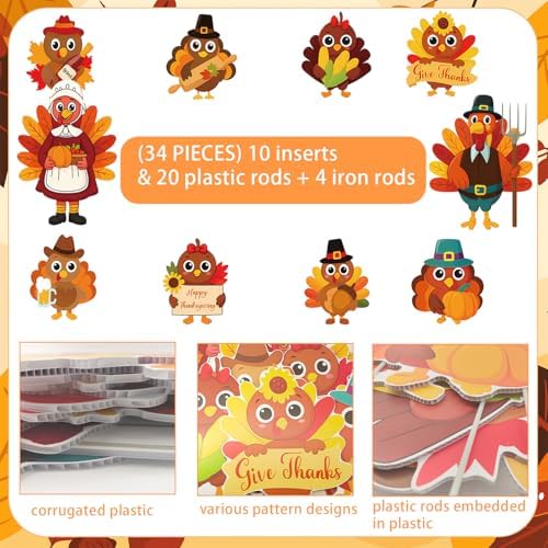 10PCS 20x12Inch Thanksgiving Yard Signs with Stakes Outdoor Turkey Decorations Waterproof Thanksgiving Lawn Decor for Garden Porch Farmhouse Party