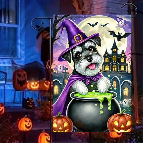 BlissYard Halloween Schnauzer Witch Garden Flag 12x18 Inch Polyester