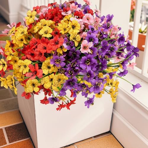 Geegoods 32 Bundles Artificial Mums Flowers for Outdoors, Mix 4 Colors
