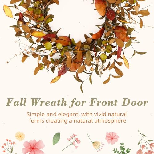 YNYLCHMX 20" Fall Wreath for Front Door, Eucalyptus, Berry and Magnolia