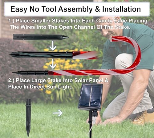 Solar Christmas Candy Cane Lights - Outdoor Stake Christmas Decorations - Waterproof for Patio, Garden, Pathway Markers, Holiday Xmas Walkway Lanscape Garden Decor (6pc)