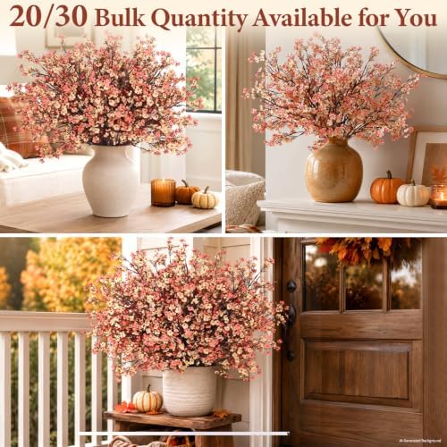 30 Pcs Baby Breath Flowers Artificial Bulk, Fake Fall Flowers, Beige Brown
