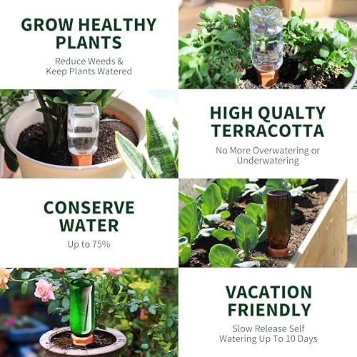 Soilagua Wine Bottle Watering Spikes, Terracotta Watering Spikes for Out | Indoor Plants, Self Watering Planter Insert, Vacation Plant Watering Devices, Clay Plant Watering Globes, 8-Pack