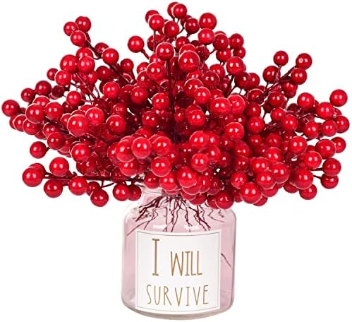 Lvydec 30pcs Artificial Red Berry Picks - Christmas Holly Berry Branches Red Berry Stems for Holiday Home Decor and Crafts