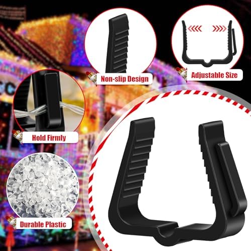 SelfTek 60 Pcs Christmas Light Clips Hooks, 1 5/8" Fascia Board Clips, Weatherproof Plastic Gutter Clips for Hanging Outdoor Lights, Holiday Light Clips Light Hangers for Roof Gutter Fence Eave-Black