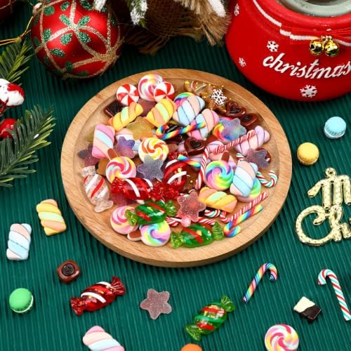 JUNEBRUSHS 120 Pcs Christmas Mini Candy Canes Resin Ornaments